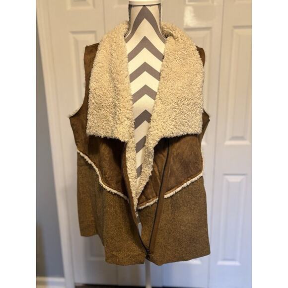 LOGO Lori Goldstein Sleeveless Open Vest Women Size XL Wool Blend Suede Sherpa - Picture 4 of 6